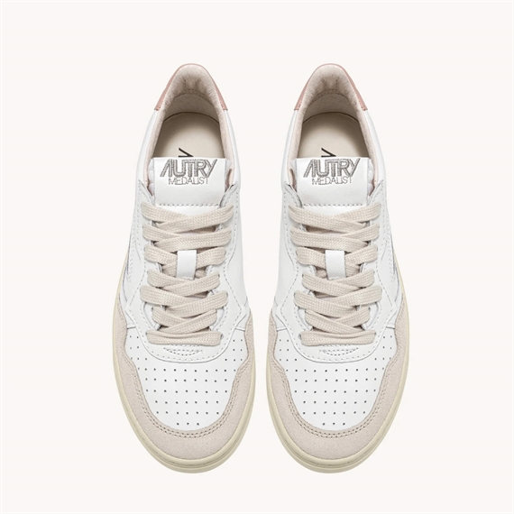 Autry Medalist Low Sneakers, White/Powder Leather & Beige Suede 